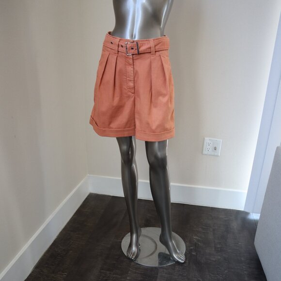 Brunello Cucinelli Shorts Monili Trim Belt Orange Cotton Blend Dyed Size 2 - Picture 4 of 9